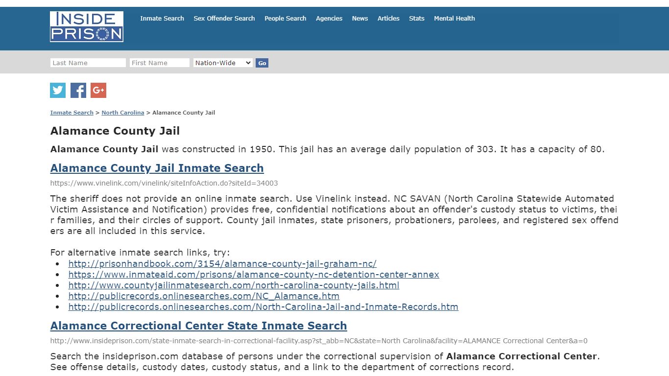 Alamance County Jail - North Carolina - Inmate Search